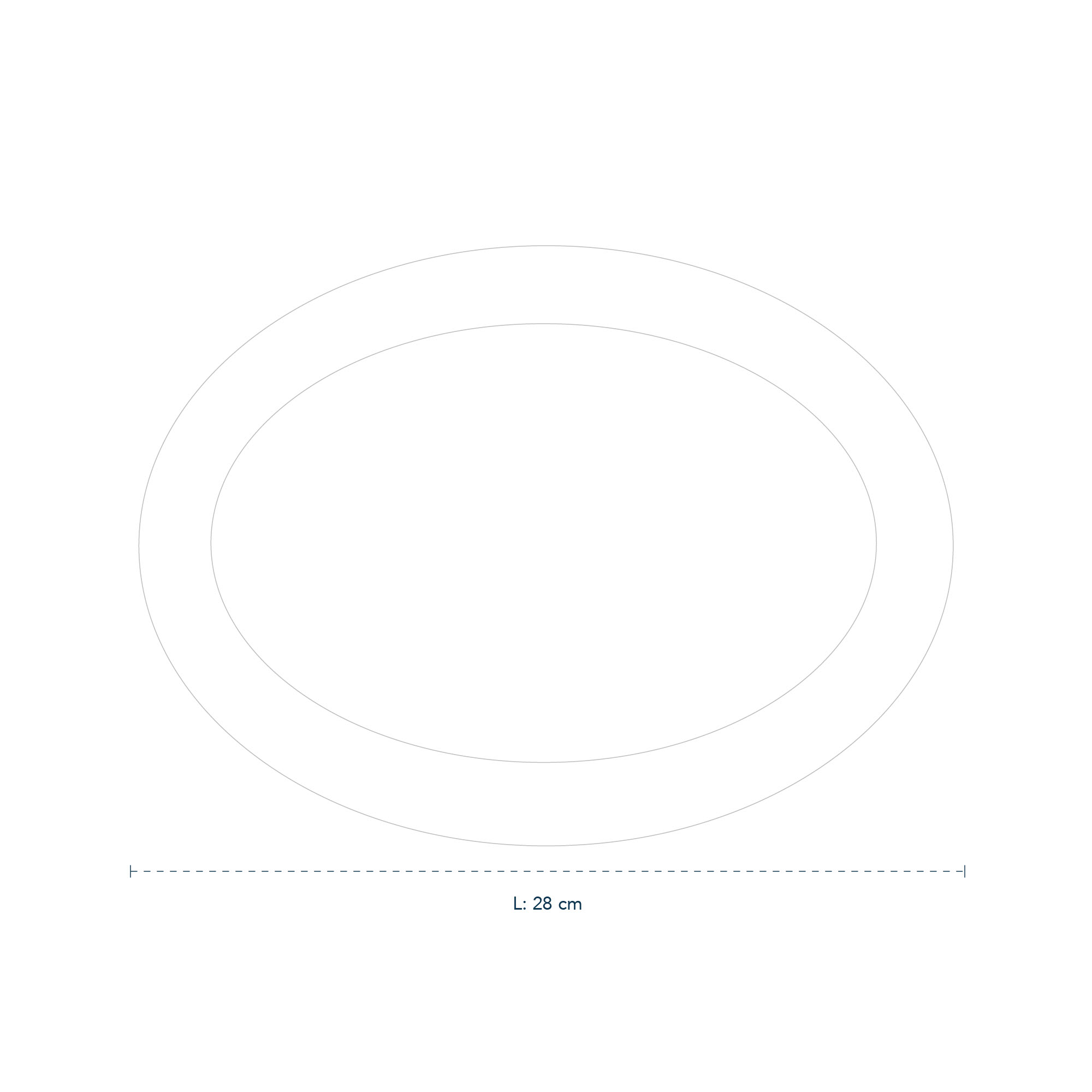 Line drawing of Black Fluted Mega Oval Plate 28 CM